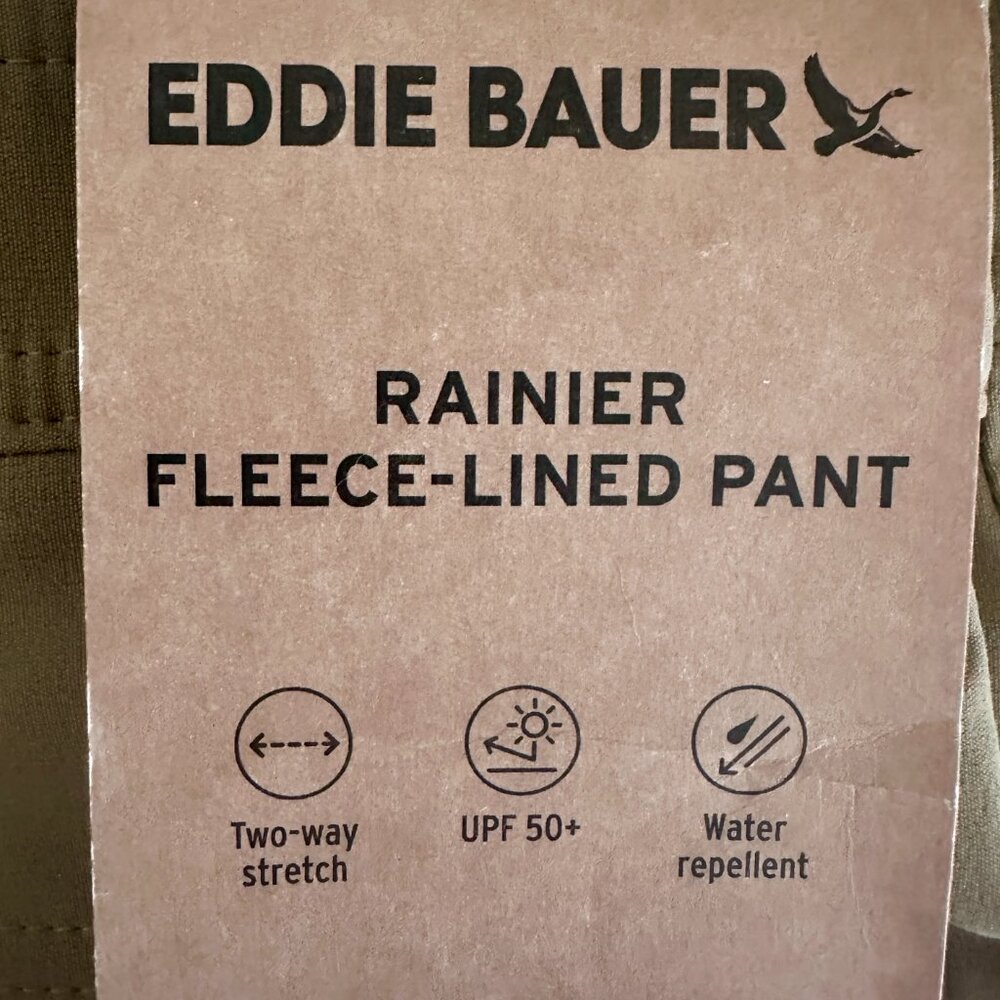 Eddie Bauer Men's Rainier Fleece Lined Pant Size 40X32 Tan Stretch Fit (NEW) - Picture 7 of 16